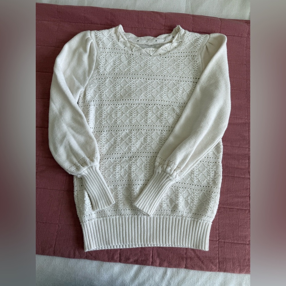 LOFT Cream Textured Crew Neck Sweater